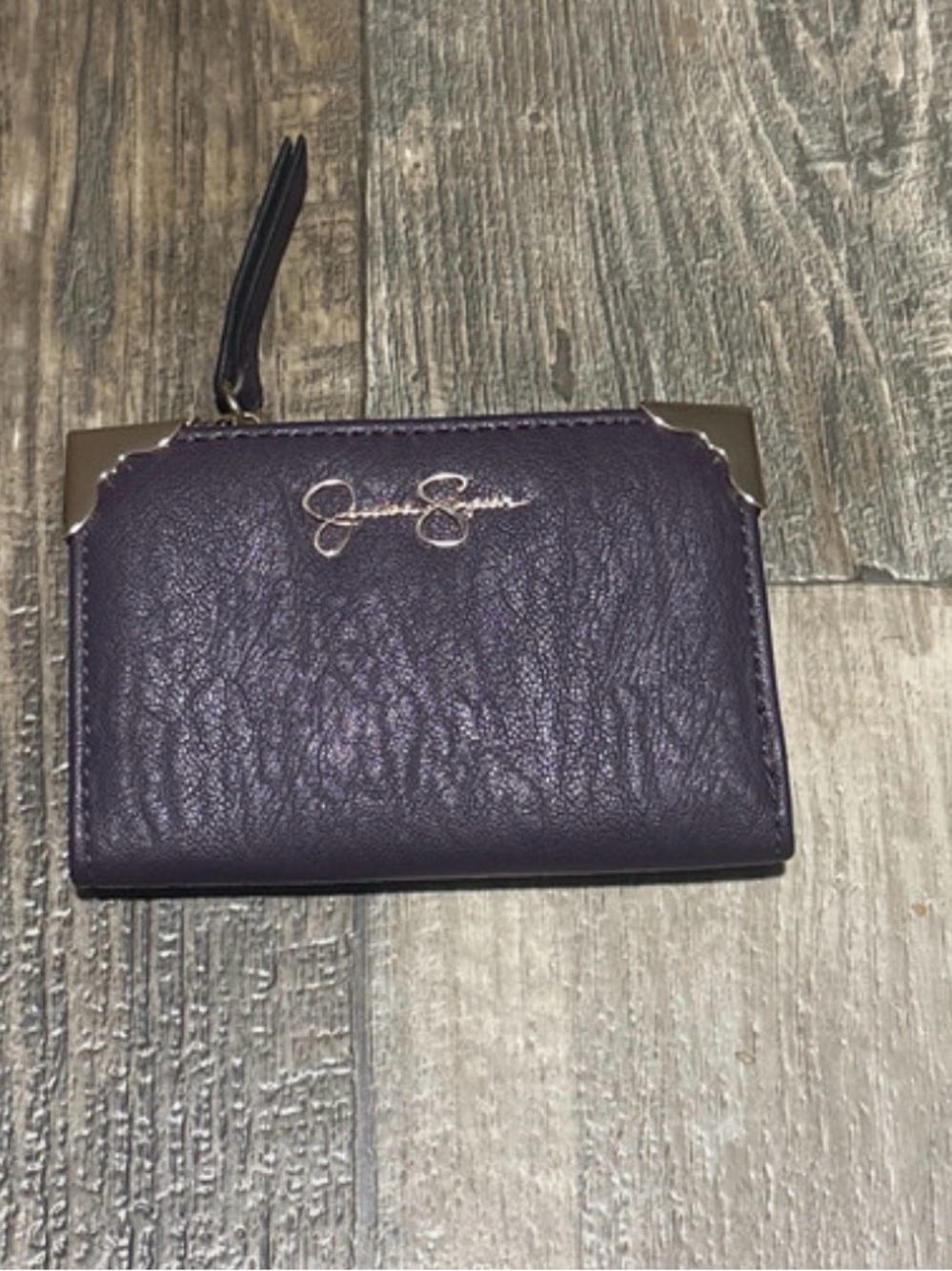 Jessica Simpson Dark Purple Leather Zip-Around Wallet